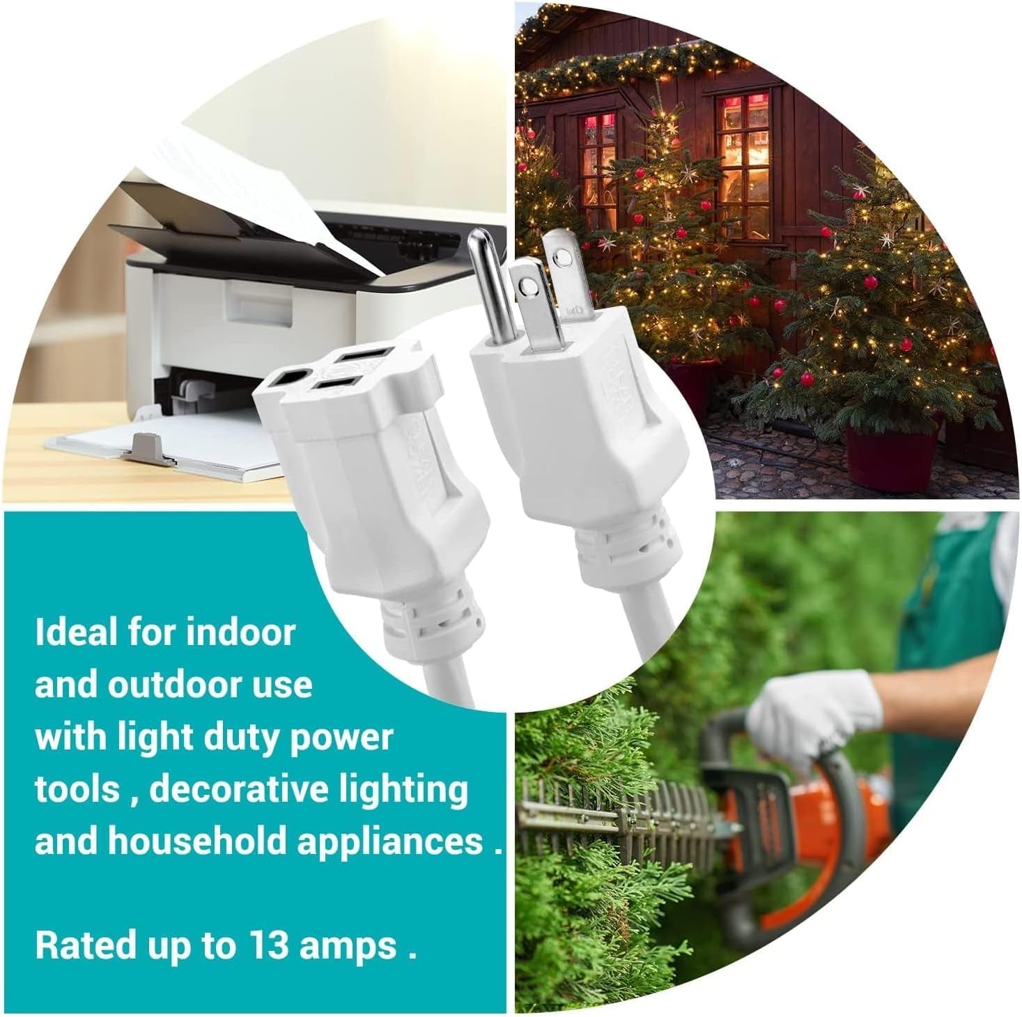35 Ft Outdoor Extension Cord 16/3 SJTW, 3 Prong Grounded Plug, Weather Resistant & Flame Retardant, General Purpose Power Cord, White, DCOC-0207-DC