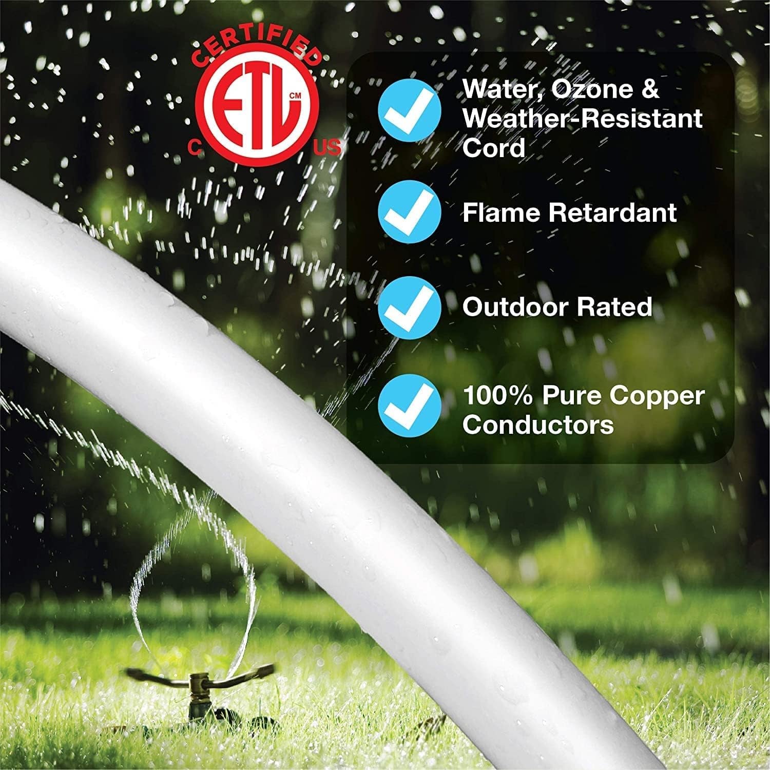 35 Ft Outdoor Extension Cord 16/3 SJTW, 3 Prong Grounded Plug, Weather Resistant & Flame Retardant, General Purpose Power Cord, White, DCOC-0207-DC