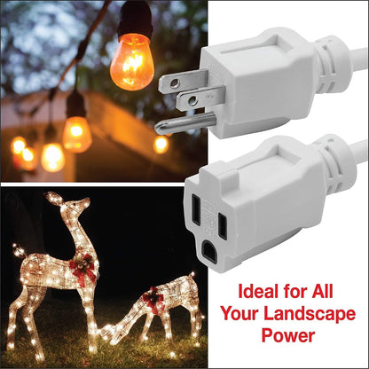 35 Ft Outdoor Extension Cord 16/3 SJTW, 3 Prong Grounded Plug, Weather Resistant & Flame Retardant, General Purpose Power Cord, White, DCOC-0207-DC