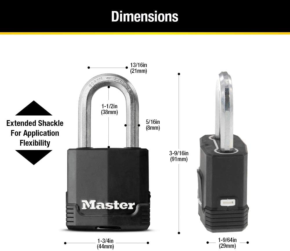 Magnum Heavy Duty Outdoor Padlock with Key, Weather Resistant Body and Cut Safe Shackle Make Lock Perfect for Fences, Gates, Sheds, 2 Pack, M115XTLF, Black