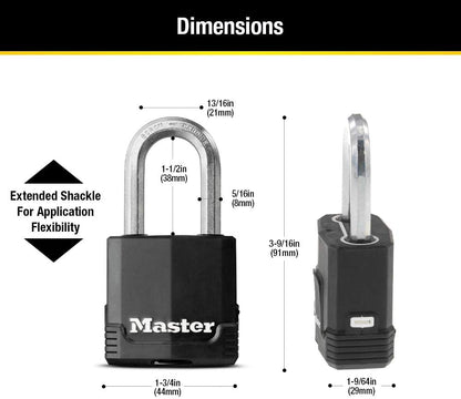 Magnum Heavy Duty Outdoor Padlock with Key, Weather Resistant Body and Cut Safe Shackle Make Lock Perfect for Fences, Gates, Sheds, 2 Pack, M115XTLF, Black