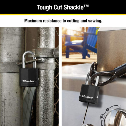Magnum Heavy Duty Outdoor Padlock with Key, Weather Resistant Body and Cut Safe Shackle Make Lock Perfect for Fences, Gates, Sheds, 2 Pack, M115XTLF, Black