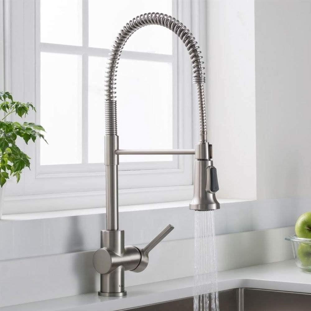 Britt Commercial Style Spot Free Stainless Steel Pre-Rinse Kitchen Faucet with Deck Plate, KPF-1690SFS