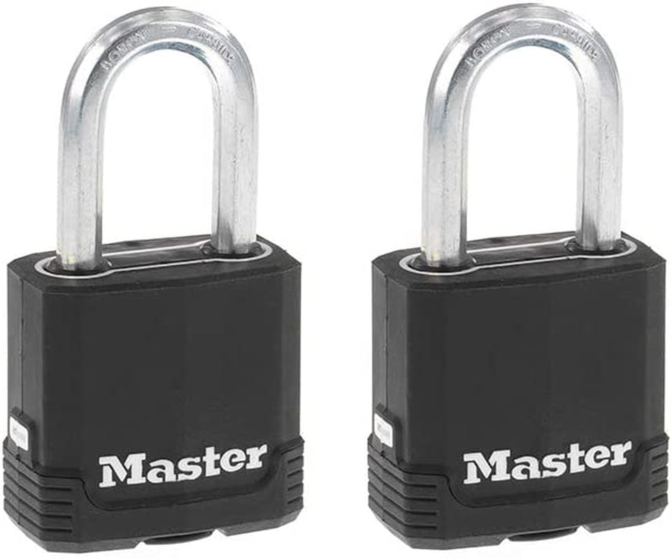 Magnum Heavy Duty Outdoor Padlock with Key, Weather Resistant Body and Cut Safe Shackle Make Lock Perfect for Fences, Gates, Sheds, 2 Pack, M115XTLF, Black