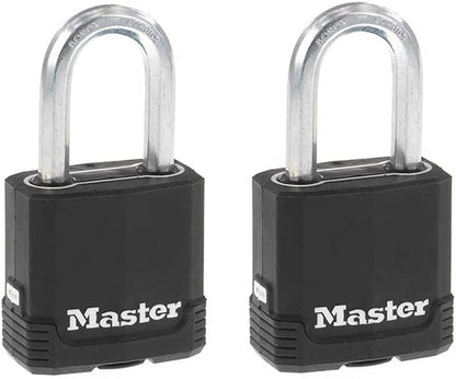 Magnum Heavy Duty Outdoor Padlock with Key, Weather Resistant Body and Cut Safe Shackle Make Lock Perfect for Fences, Gates, Sheds, 2 Pack, M115XTLF, Black