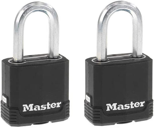 Magnum Heavy Duty Outdoor Padlock with Key, Weather Resistant Body and Cut Safe Shackle Make Lock Perfect for Fences, Gates, Sheds, 2 Pack, M115XTLF, Black