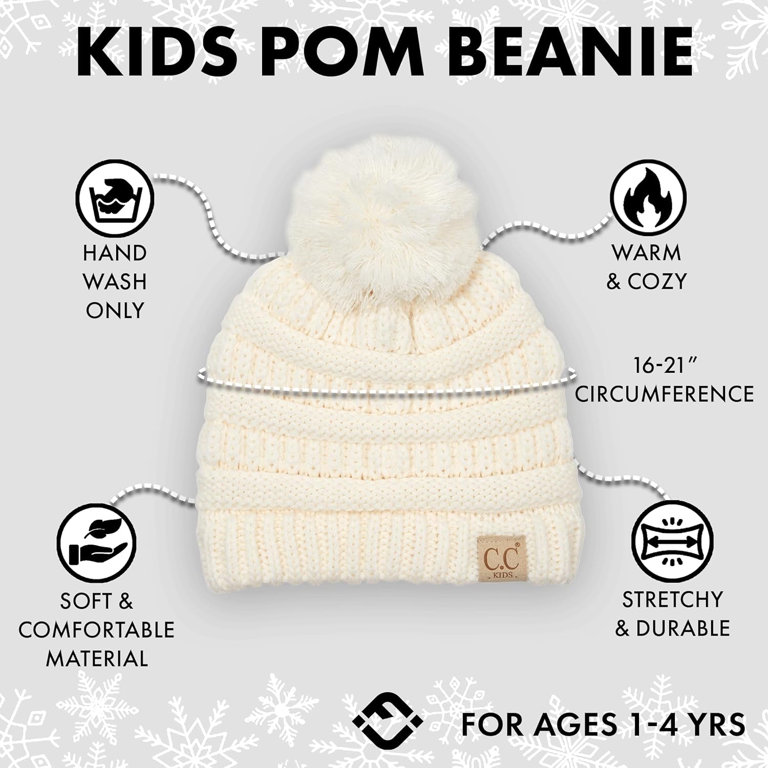 Toddler Pom Beanie – Kids Winter Hat for Ages 1–4, Baby Boy & Girl Knit Beanies, Warm Cozy Knit Snow Hats