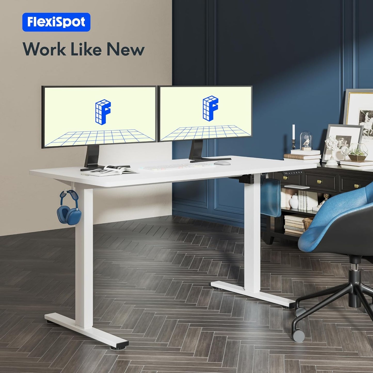 48"X24" One-Piece Electric Standing Desk, 1" Thick Seamless Desktop for Home Office, Study & Multi-Monitor Setup, White