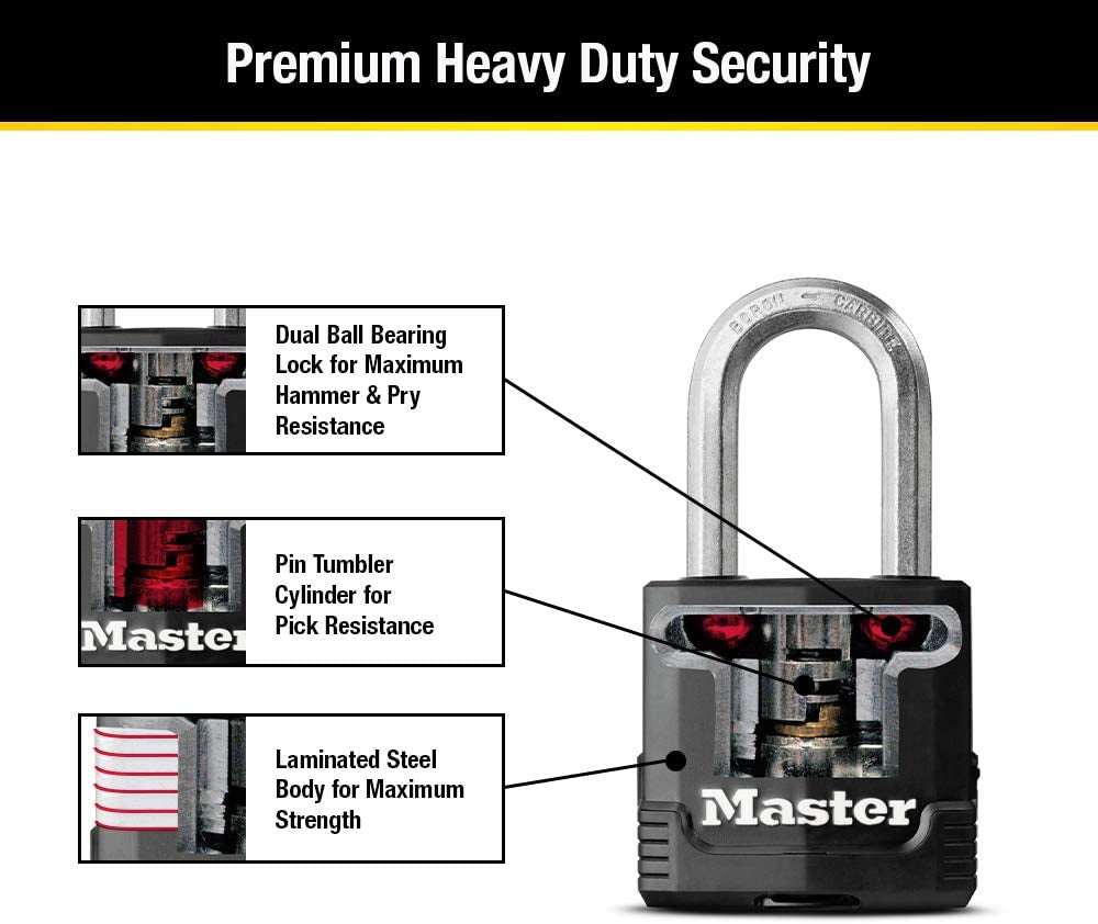 Magnum Heavy Duty Outdoor Padlock with Key, Weather Resistant Body and Cut Safe Shackle Make Lock Perfect for Fences, Gates, Sheds, 2 Pack, M115XTLF, Black