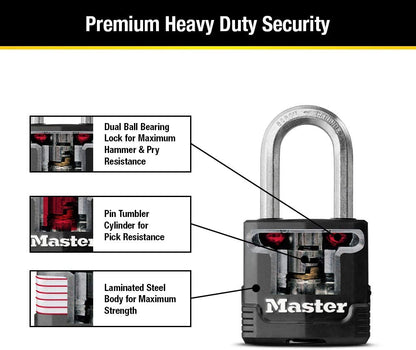 Magnum Heavy Duty Outdoor Padlock with Key, Weather Resistant Body and Cut Safe Shackle Make Lock Perfect for Fences, Gates, Sheds, 2 Pack, M115XTLF, Black