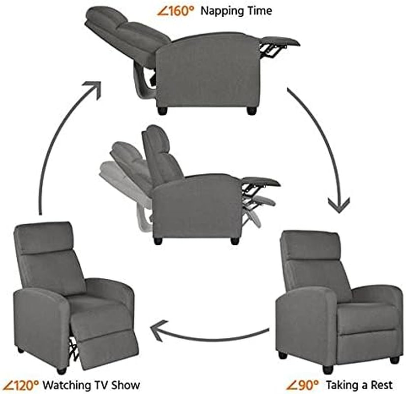 Fabric Recliner Chair Set of 2, Upholstered Reclining Sofa Chair with Pocket Springs for Living Room, Home Theater Seating with Thicker Seat Cushion, Gray