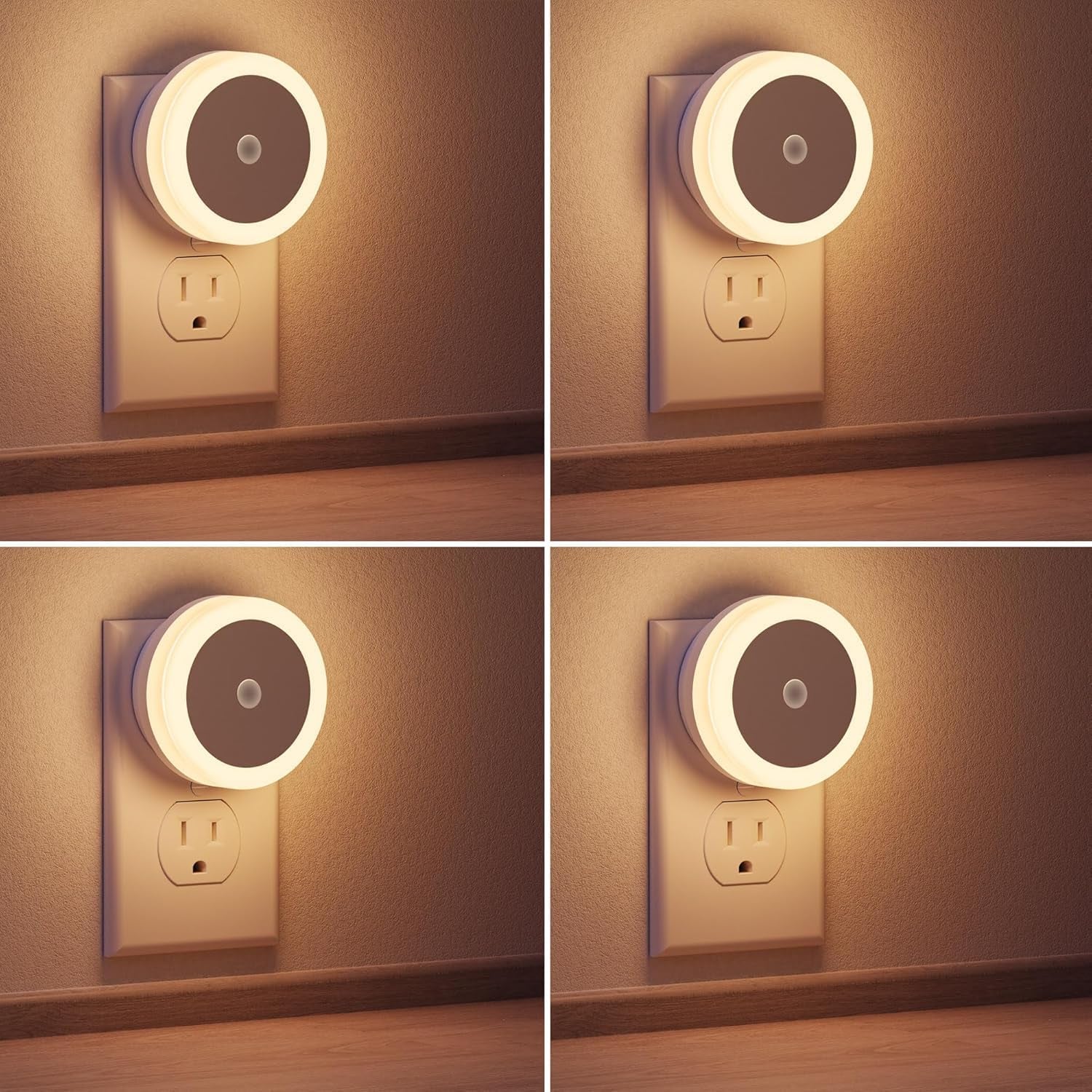 LED Baby Night Lights Plug into Wall [4Pack], Nightlight with Light Sensors for Kids Room, Bathroom Stair Lights, Hallway Light, Warm White